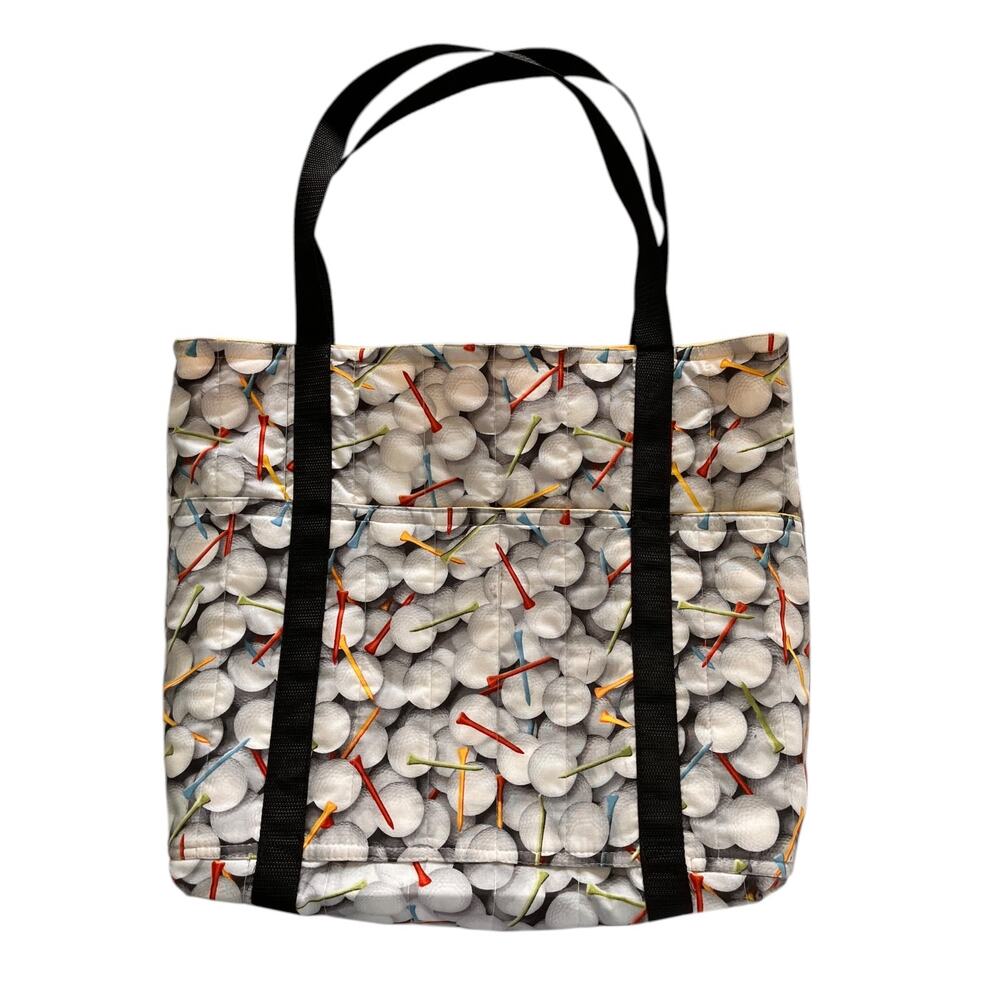 Womens Golf Themed Tote Bag White Yellow Lightweight NEW Handmade